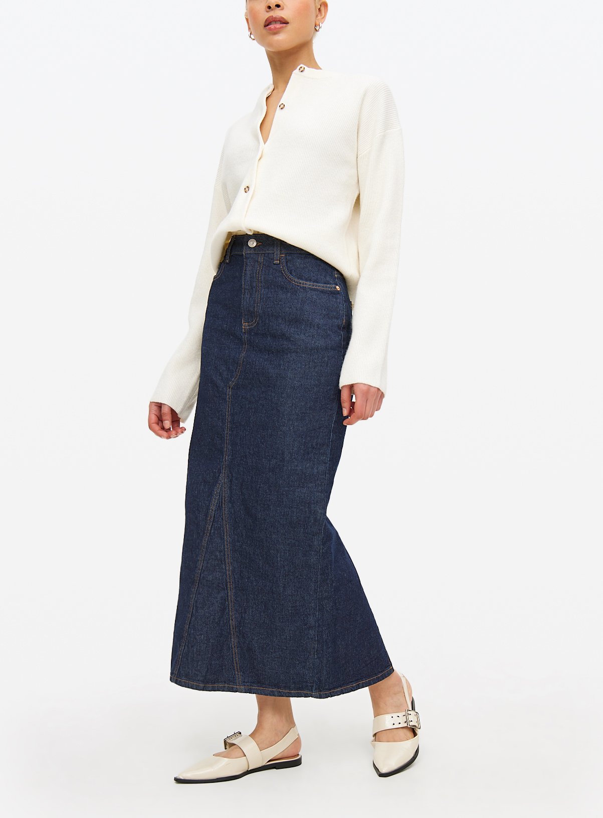 Dark Blue Rinse Midaxi Denim Skirt