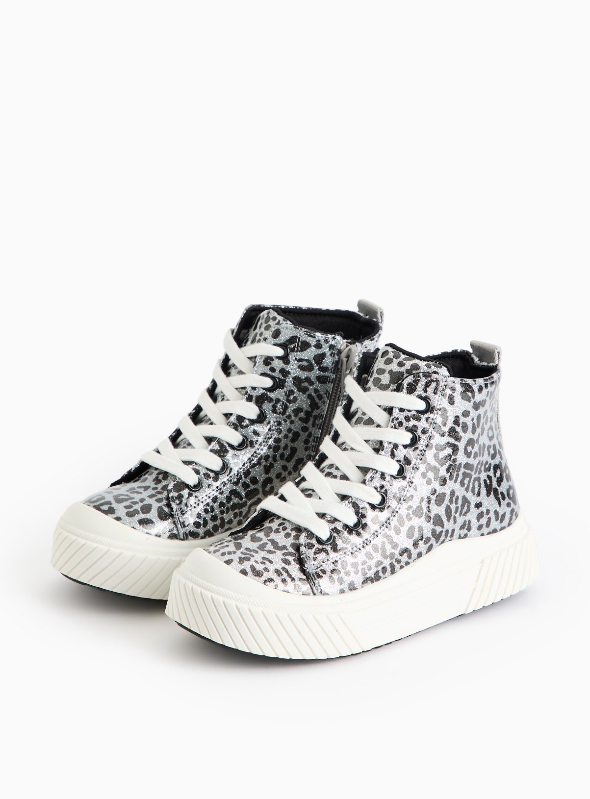 Silver Glitter Leopard High Top Chunky Trainers 