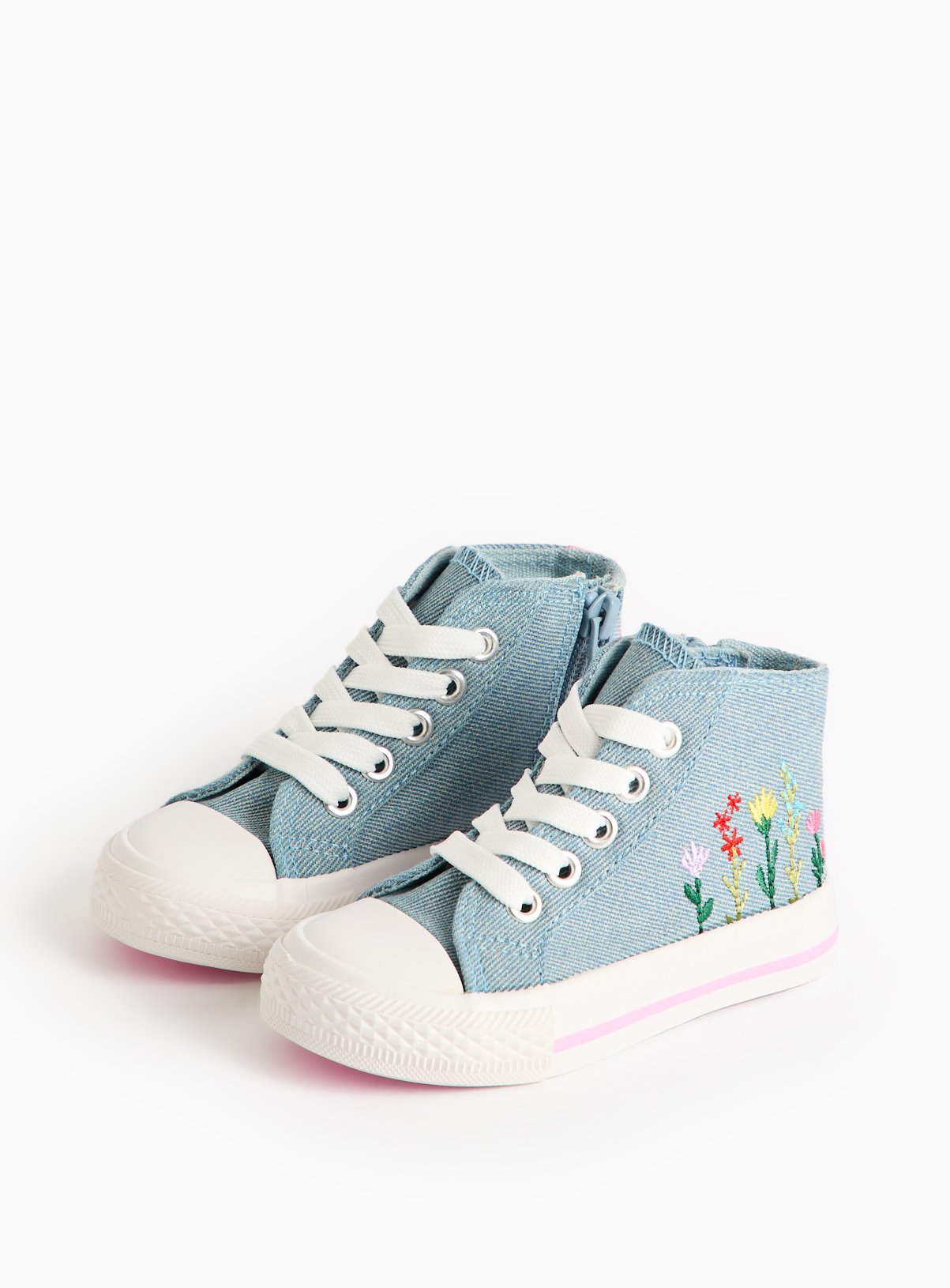 Floral Embroidered Denim High Top Trainers 
