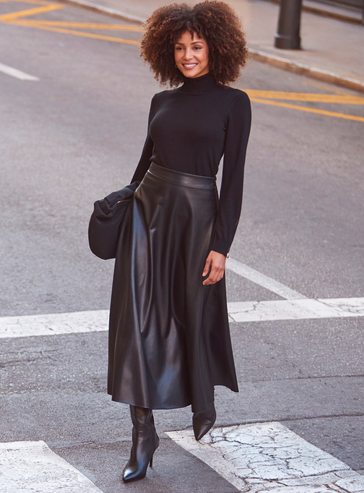 SOSANDAR Black Faux Leather Midaxi Skirt 