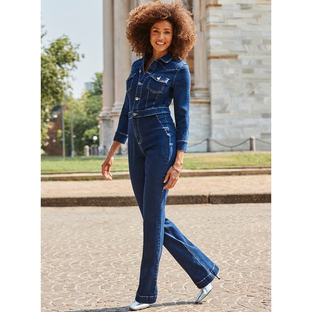 Buy SOSANDAR Indigo Blue Western Bootcut Denim Jumpsuit 10