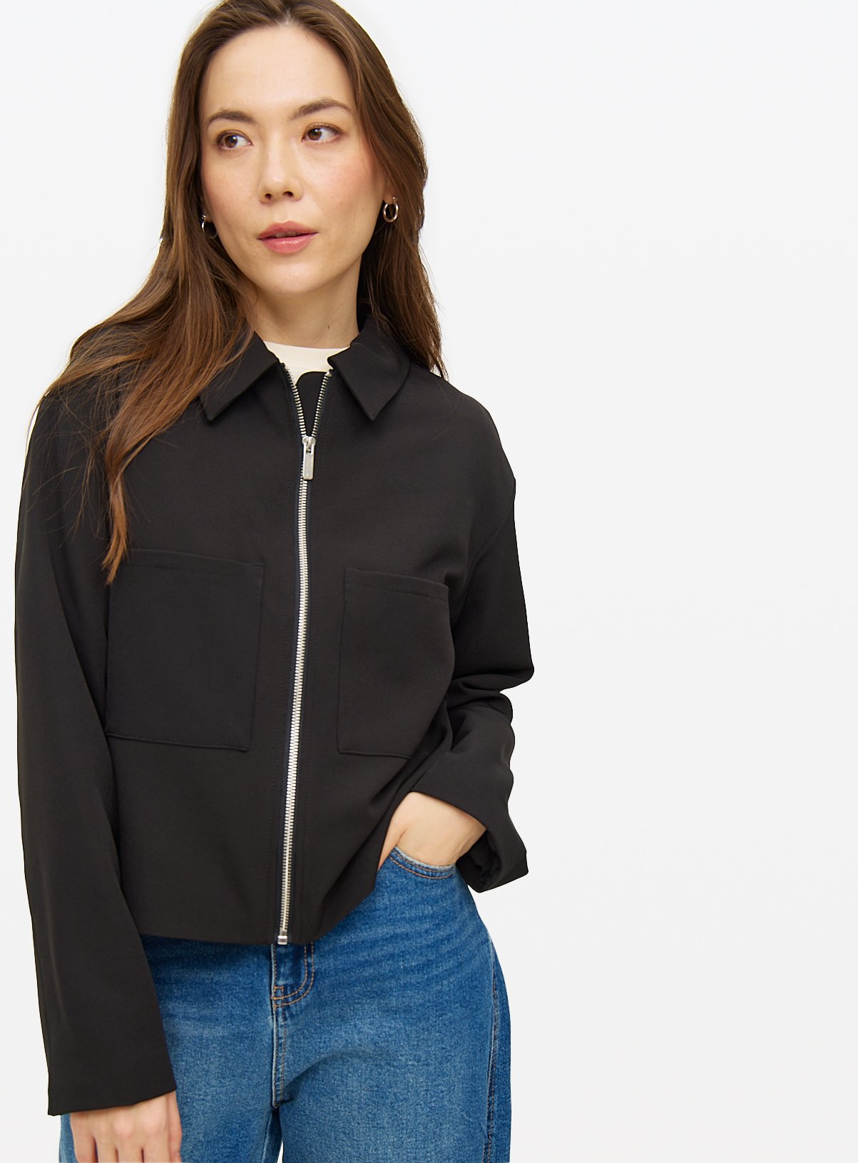 Black Boxy Crepe Jacket 20