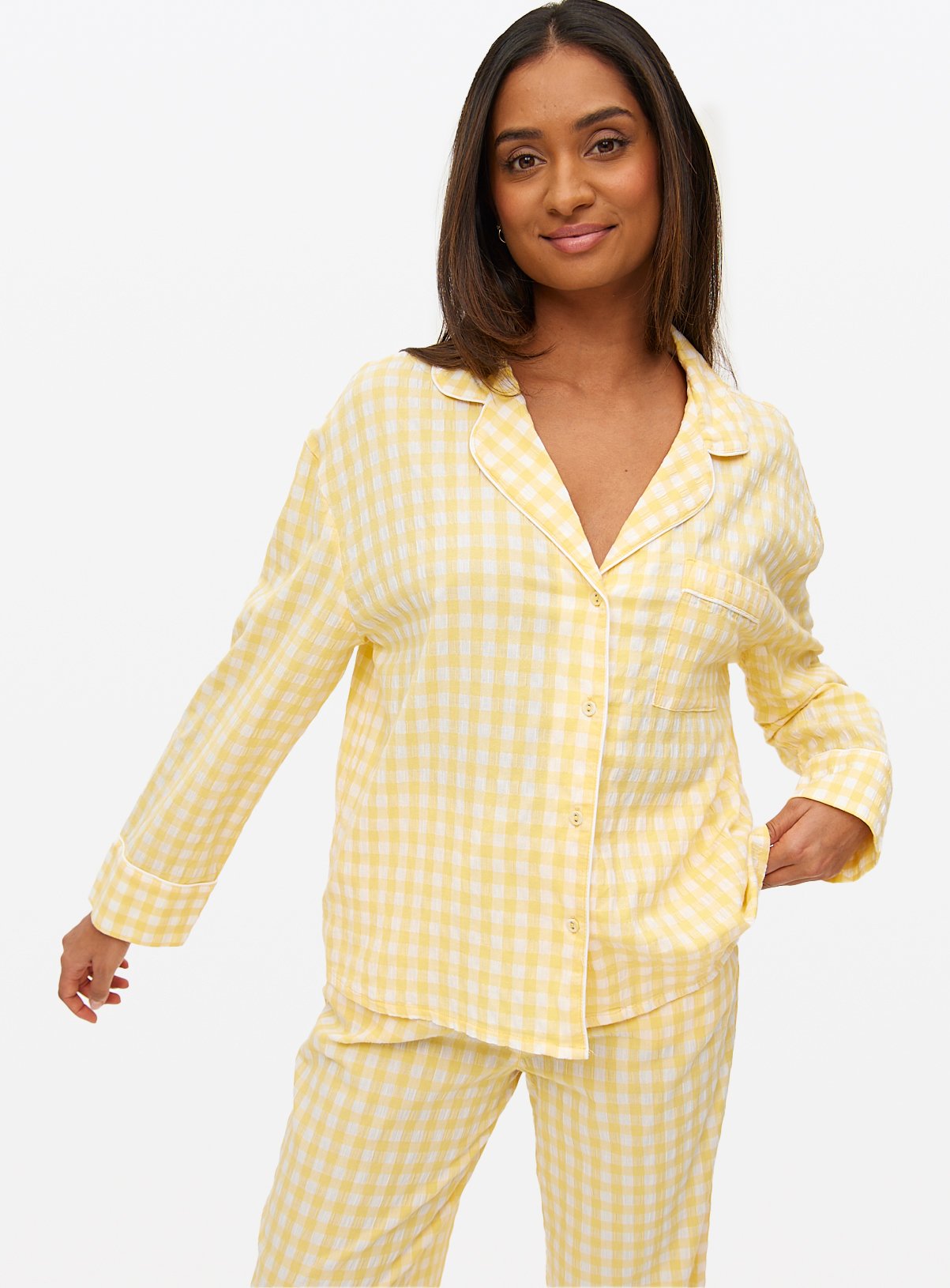 Yellow Gingham Seersucker Co-ord Pyjama Shirt 