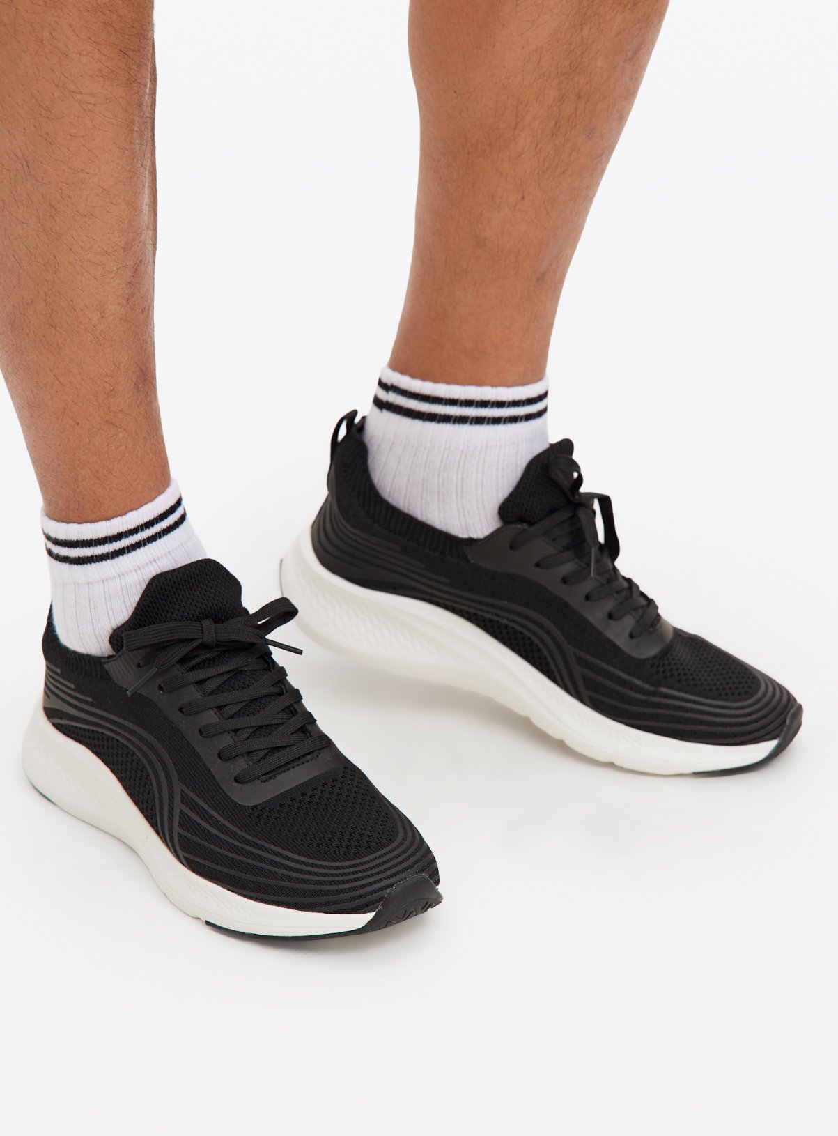 Active Black Knitted Lace-Up Trainers  
