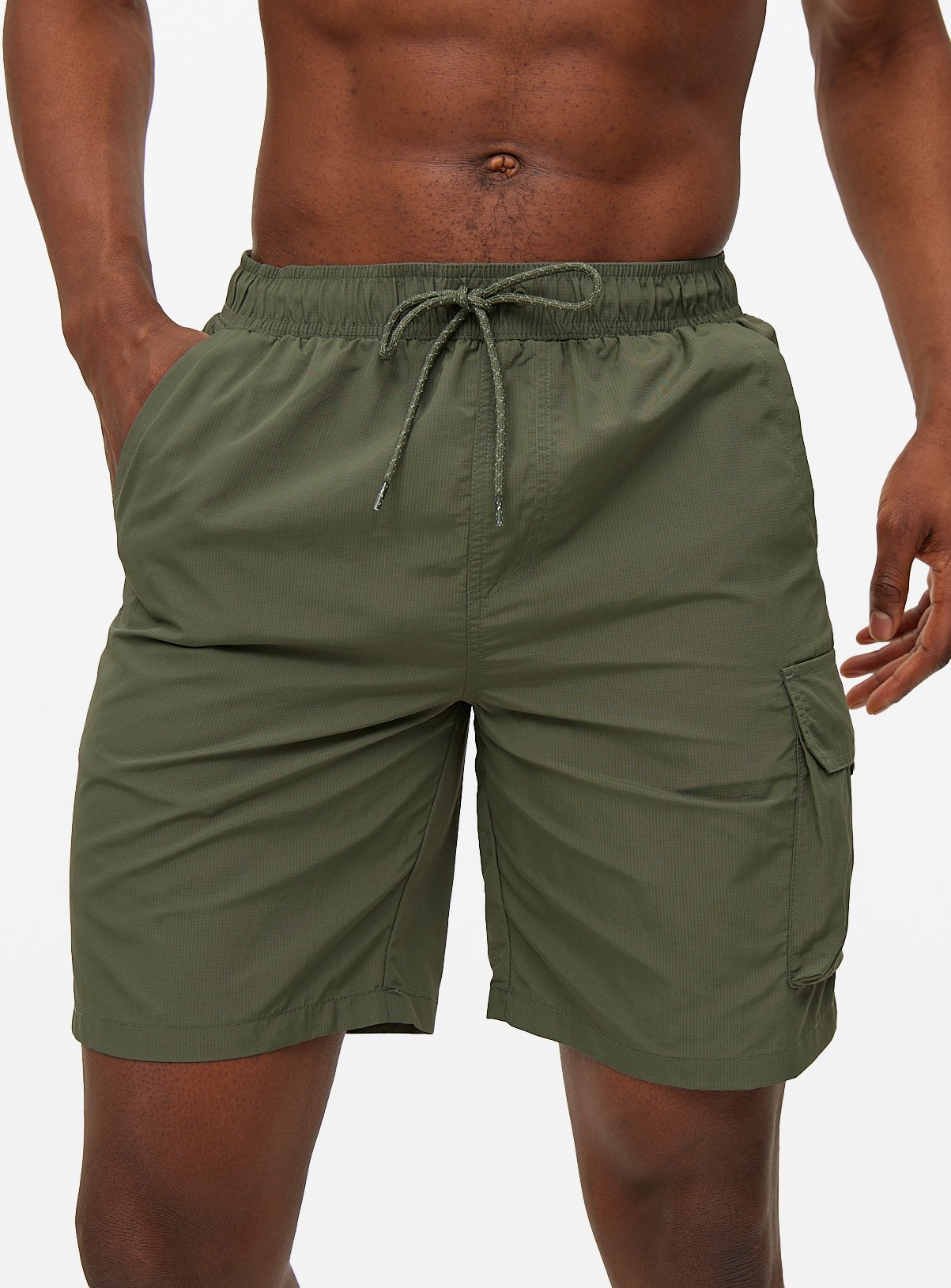 Khaki Cargo Swim Shorts
