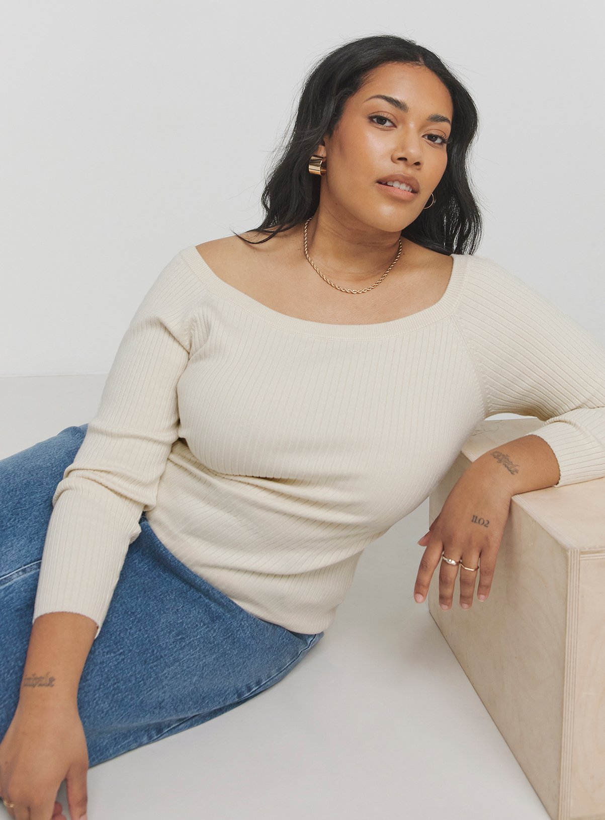 SIMPLY BE Rib Bardot Ivory