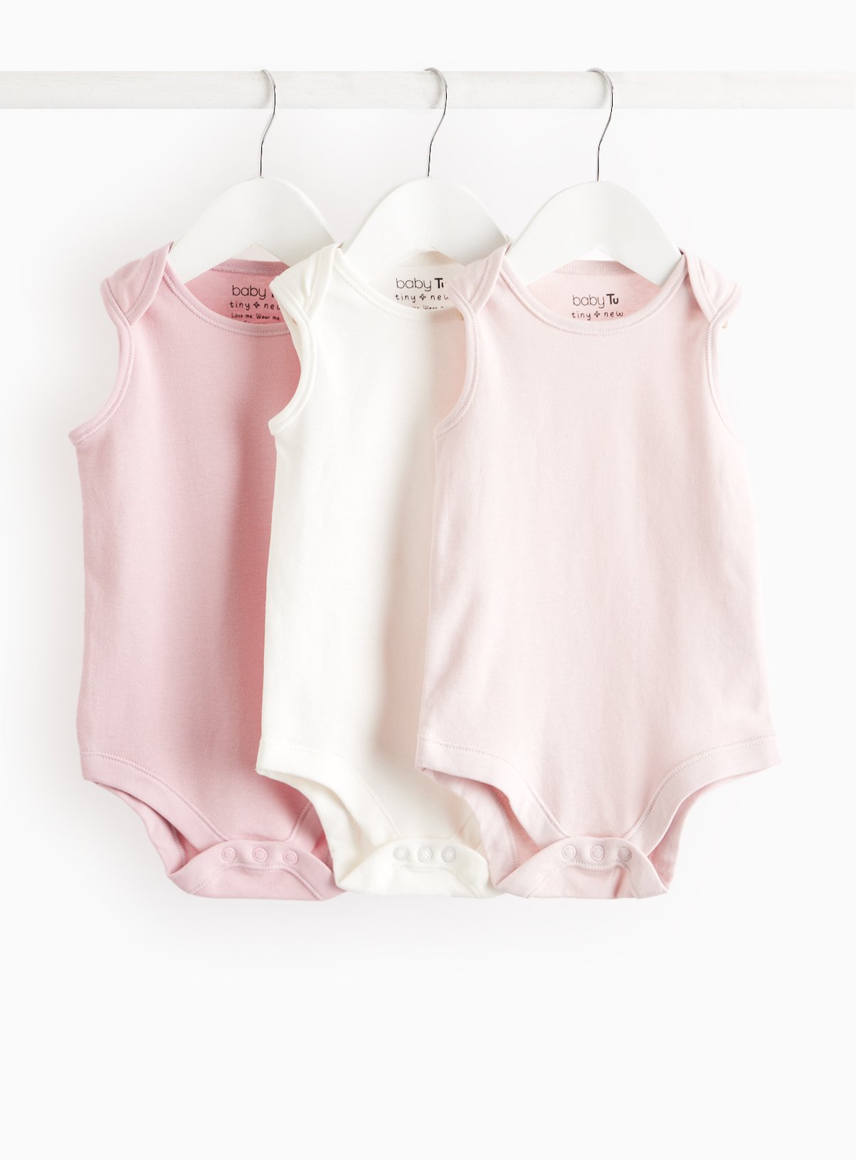 Pink & White Sleeveless Bodysuit 3 Pack 3-6 months
