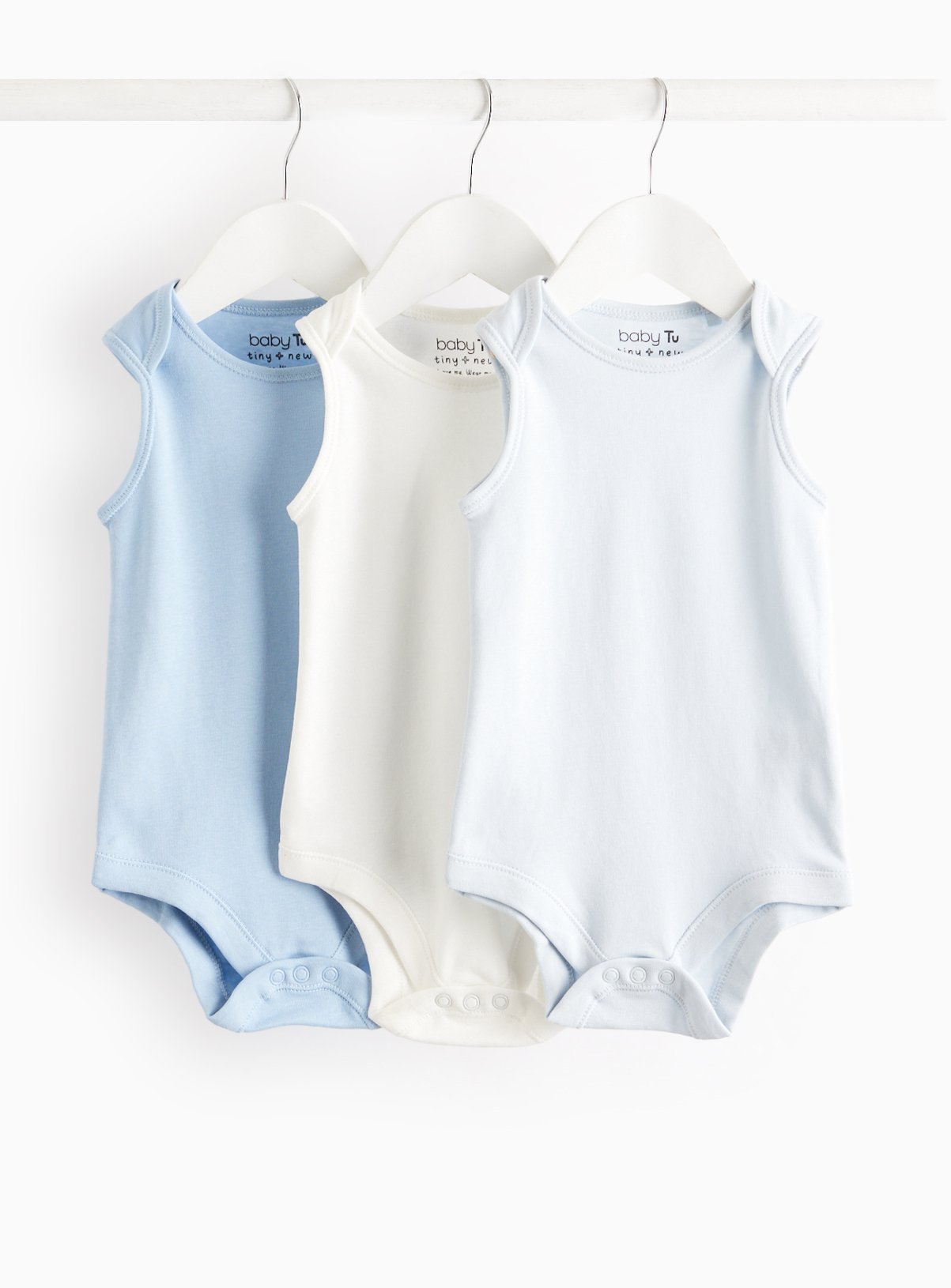 Blue & White Sleeveless Bodysuit 3 Pack  Up to 3 mths