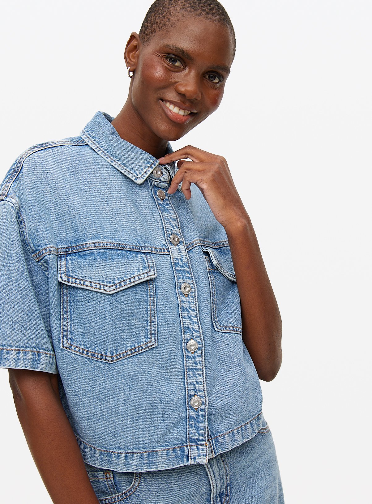 Light Wash Short Sleeve Co-ord Denim Shirt  