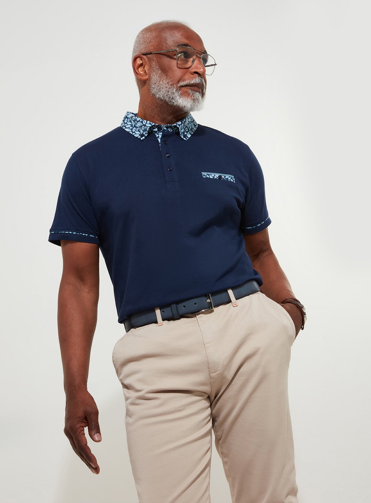 JOE BROWNS Paisley Print Contrast Collar Short Sleeve Polo Top 