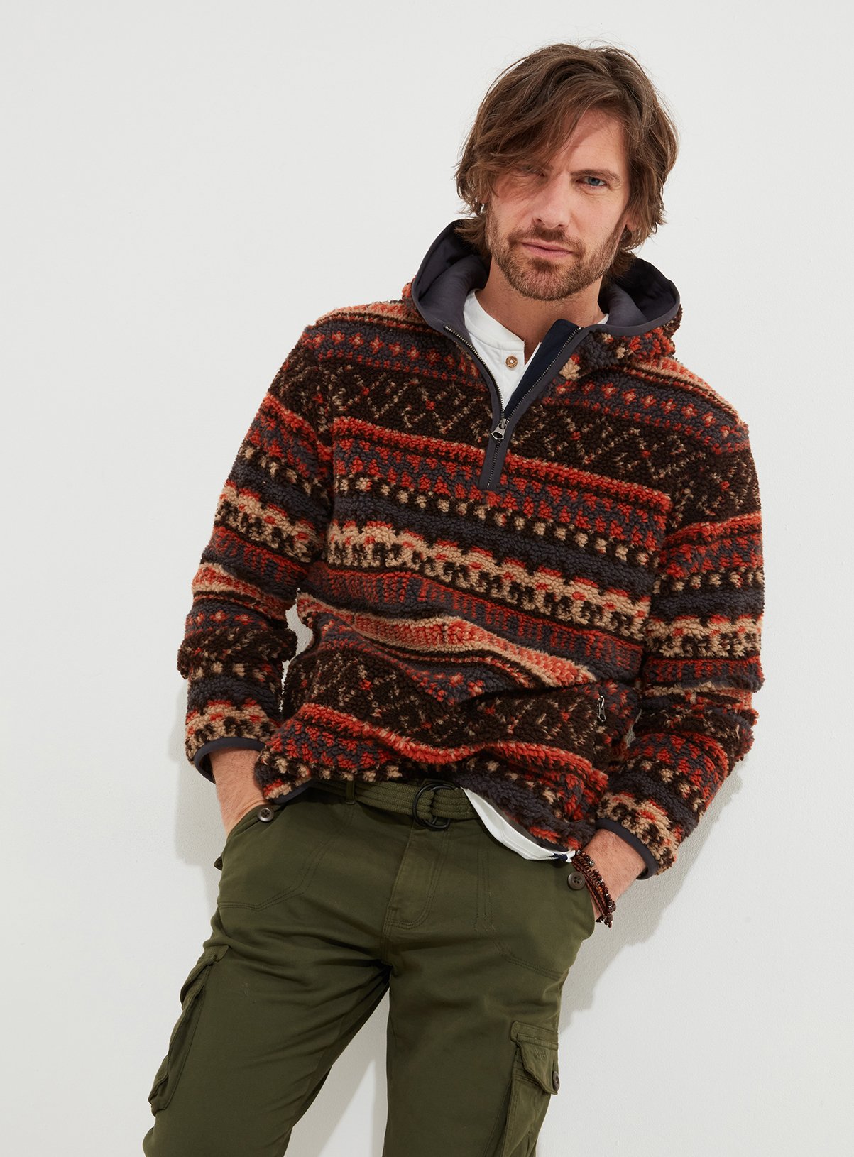 JOE BROWNS Autumnal Patterned 1/4 Zip Hooded Fleece