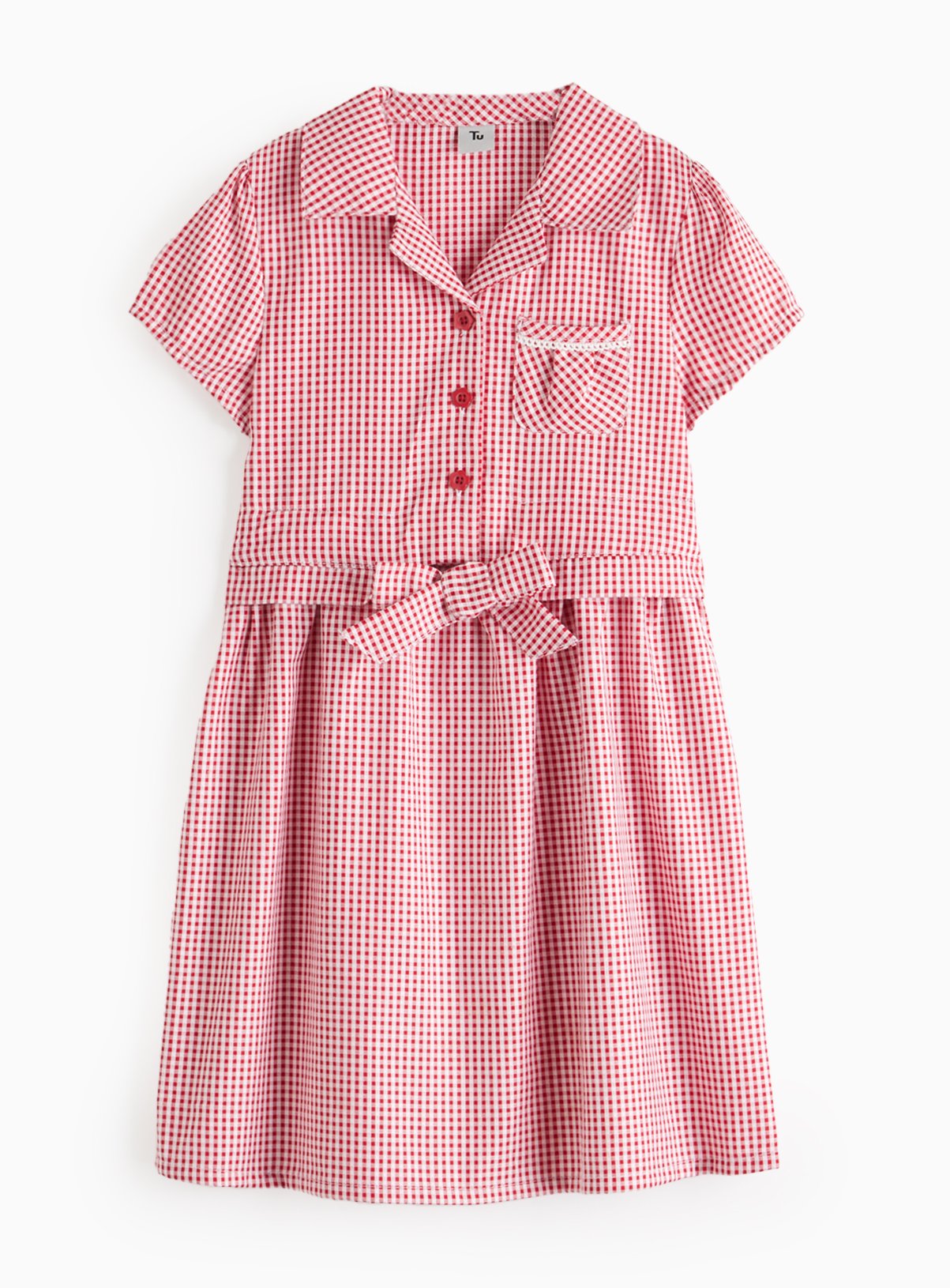 Red Tie Front Gingham Dress 