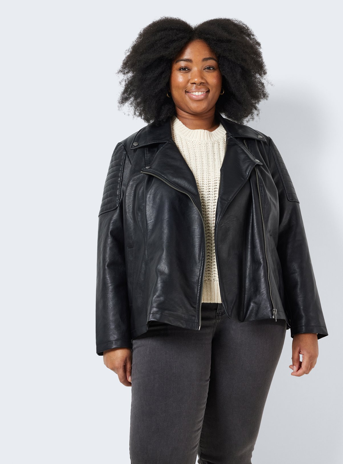 NOISY MAY Curve Faux Leather Biker Jacket 22