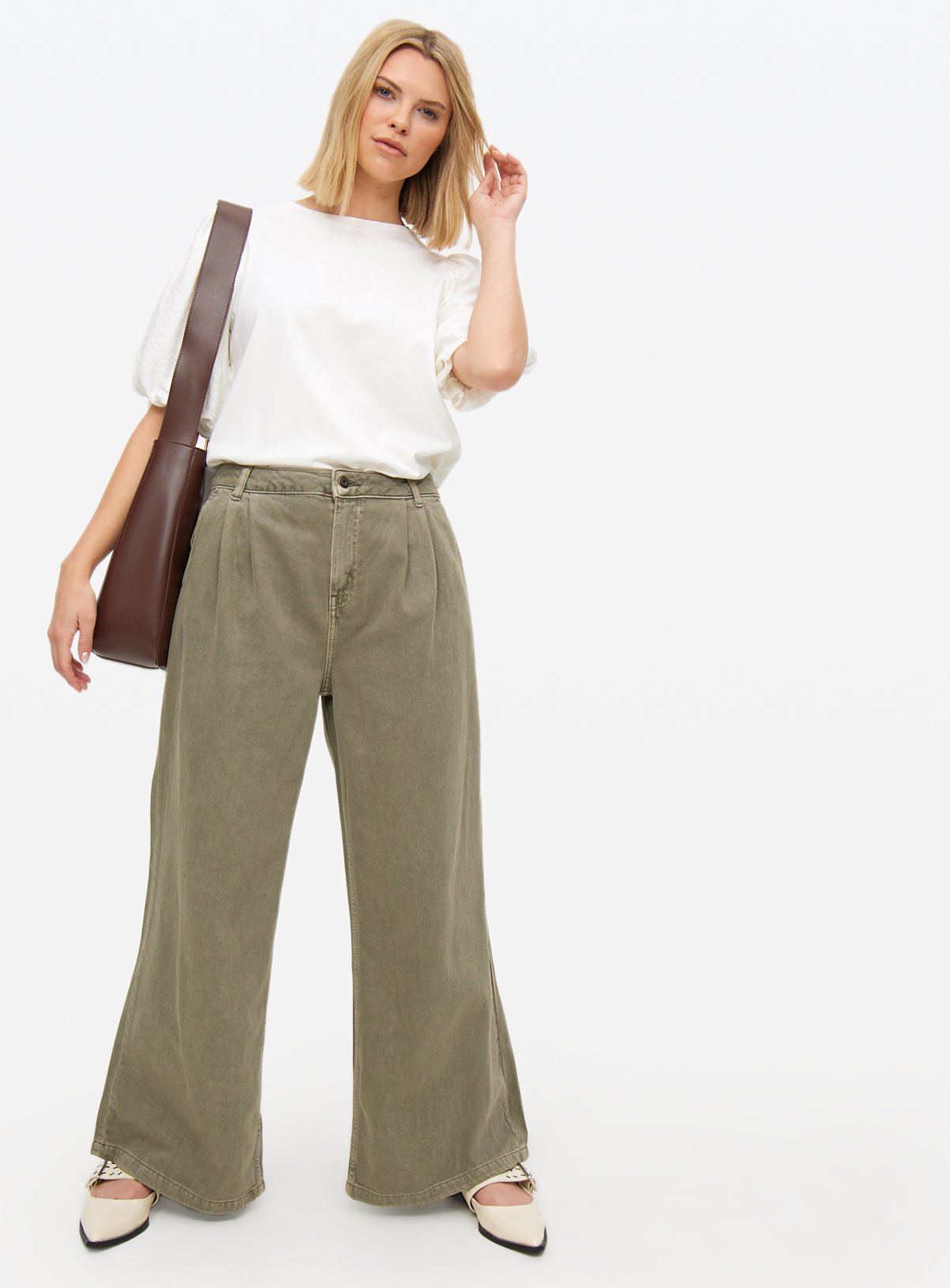 Khaki Denim Ultra Wide Leg Jeans 14S