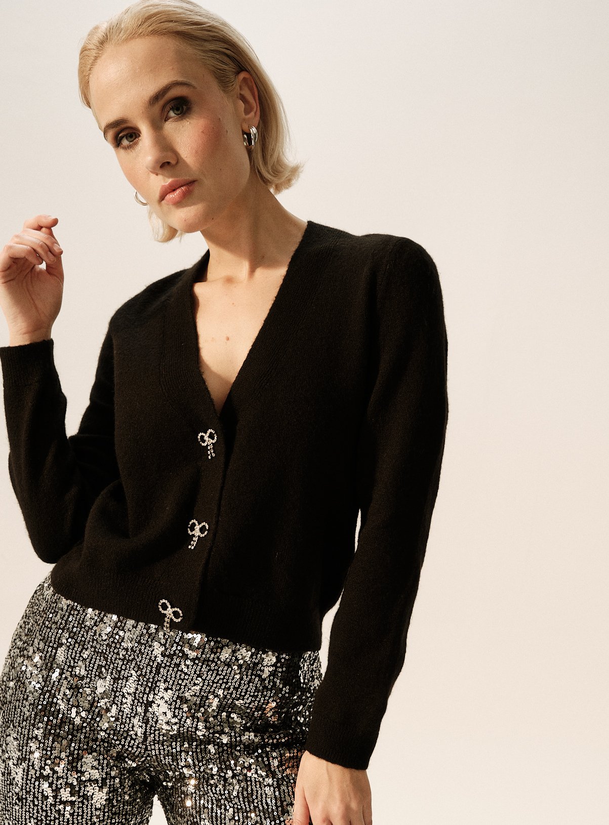 Diamonte Bow Button Cardigan 