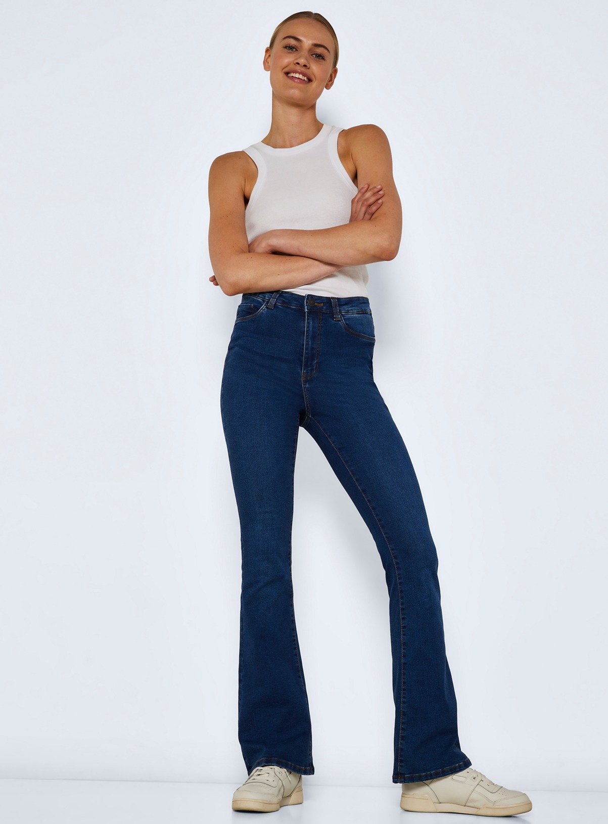 NOISY MAY High Waisted Flared Jeans Blue 
