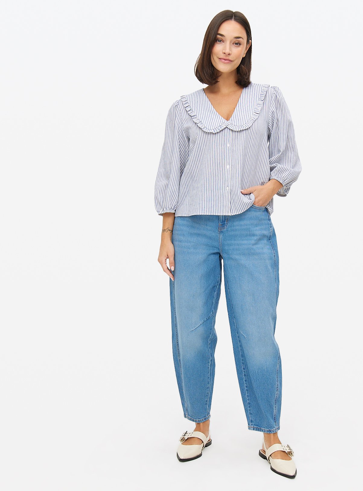 Mid Denim Barrel Leg Jeans 10S