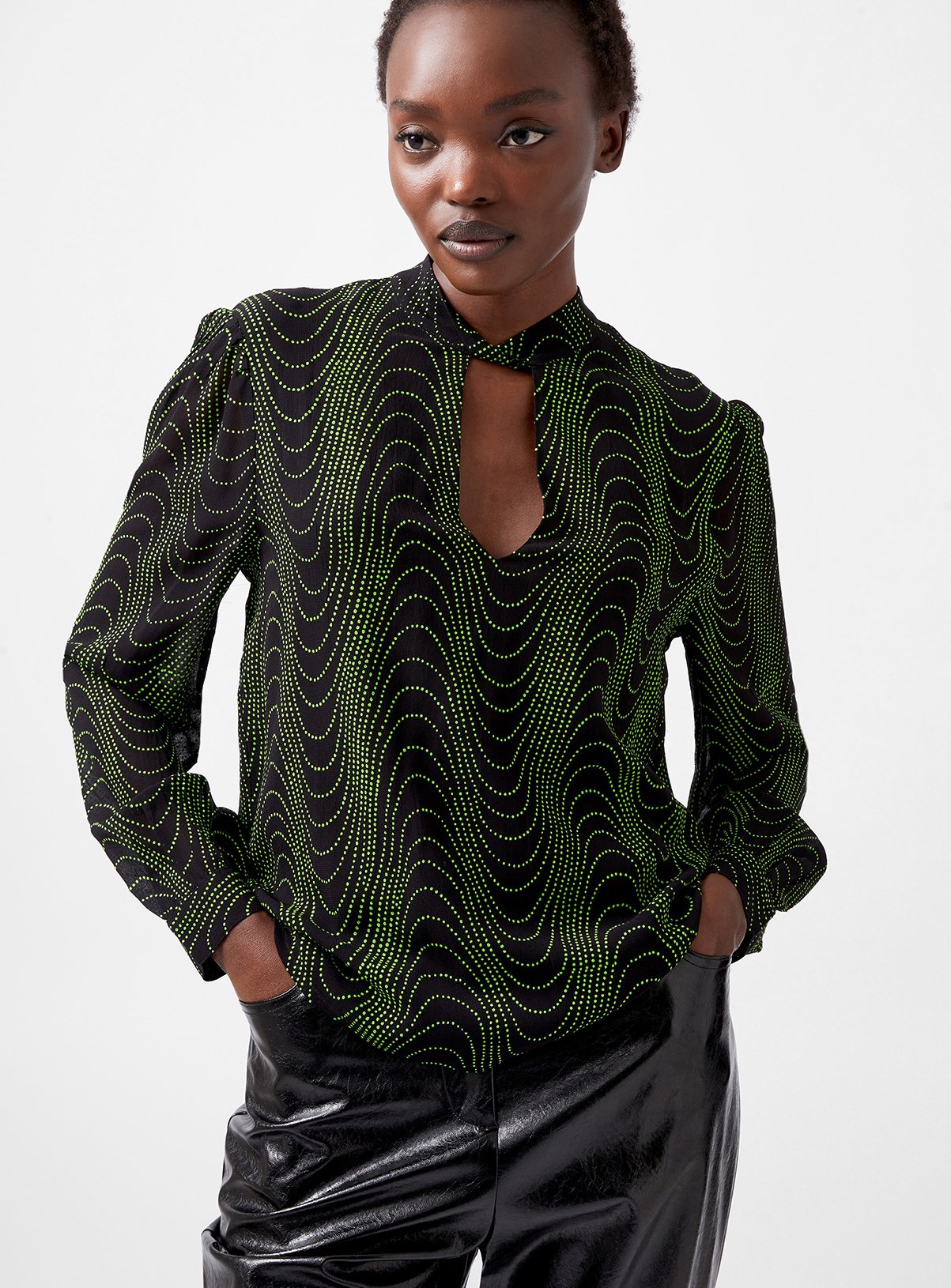 FRENCH CONNECTION Grace Alohi Lurex Long Sleeve Blouse 