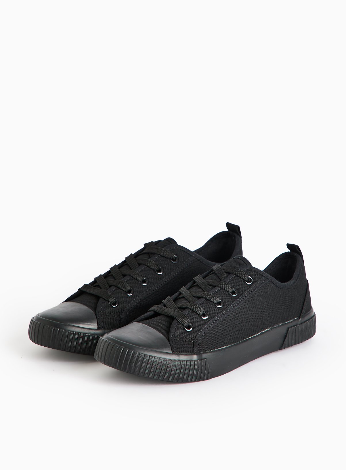 Black Eyelet Canvas Trainers  