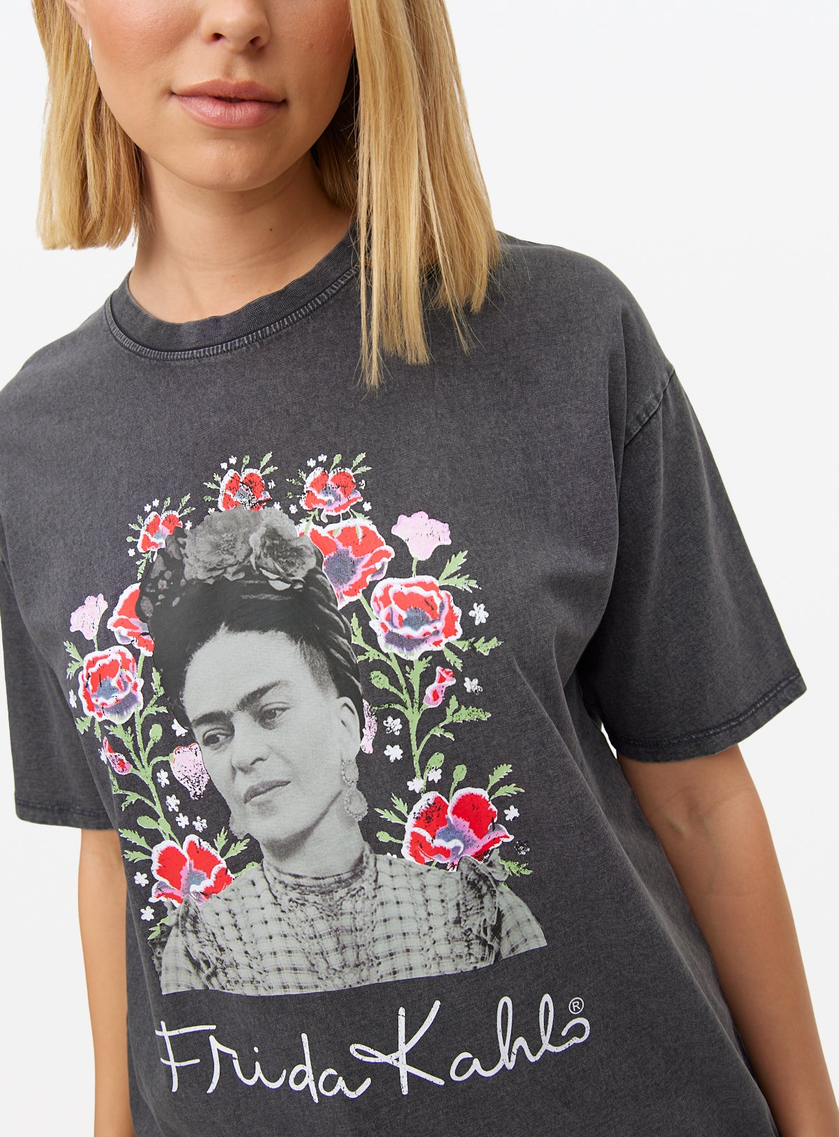 Charcoal Frida Kahlo Graphic Oversized T-Shirt 