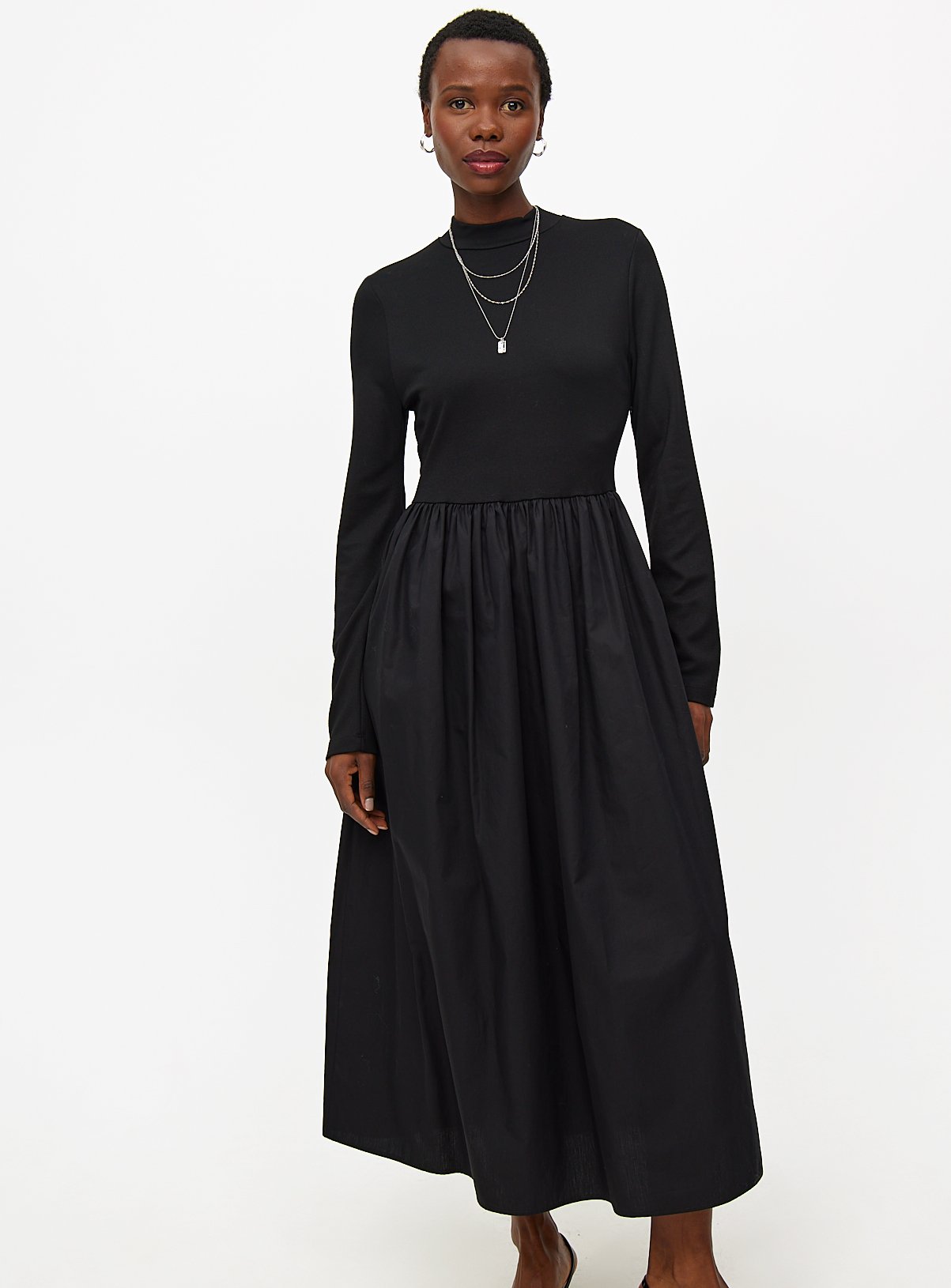 Black Combined Long Sleeve Full Dress