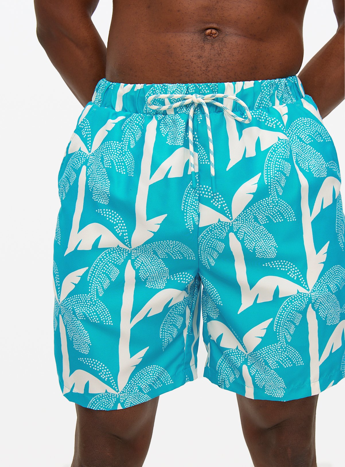 Blue Palm Print Swim Shorts