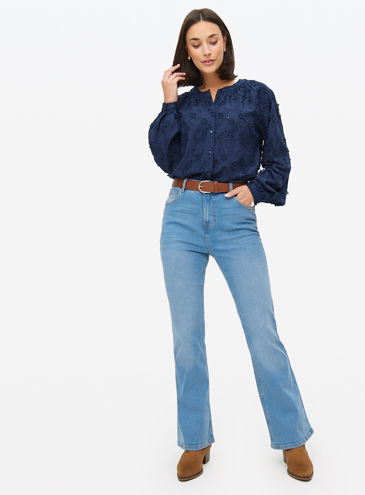 Mid Rinse Denim Slim Flared Jeans  