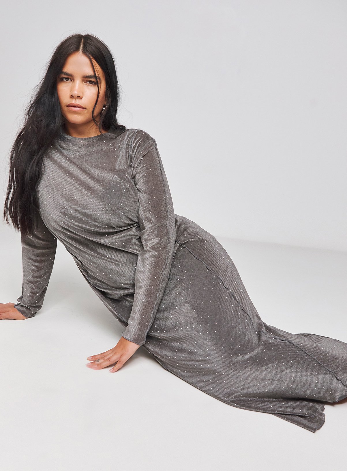 SIMPLY BE Diamonte Mesh Maxi Dress 