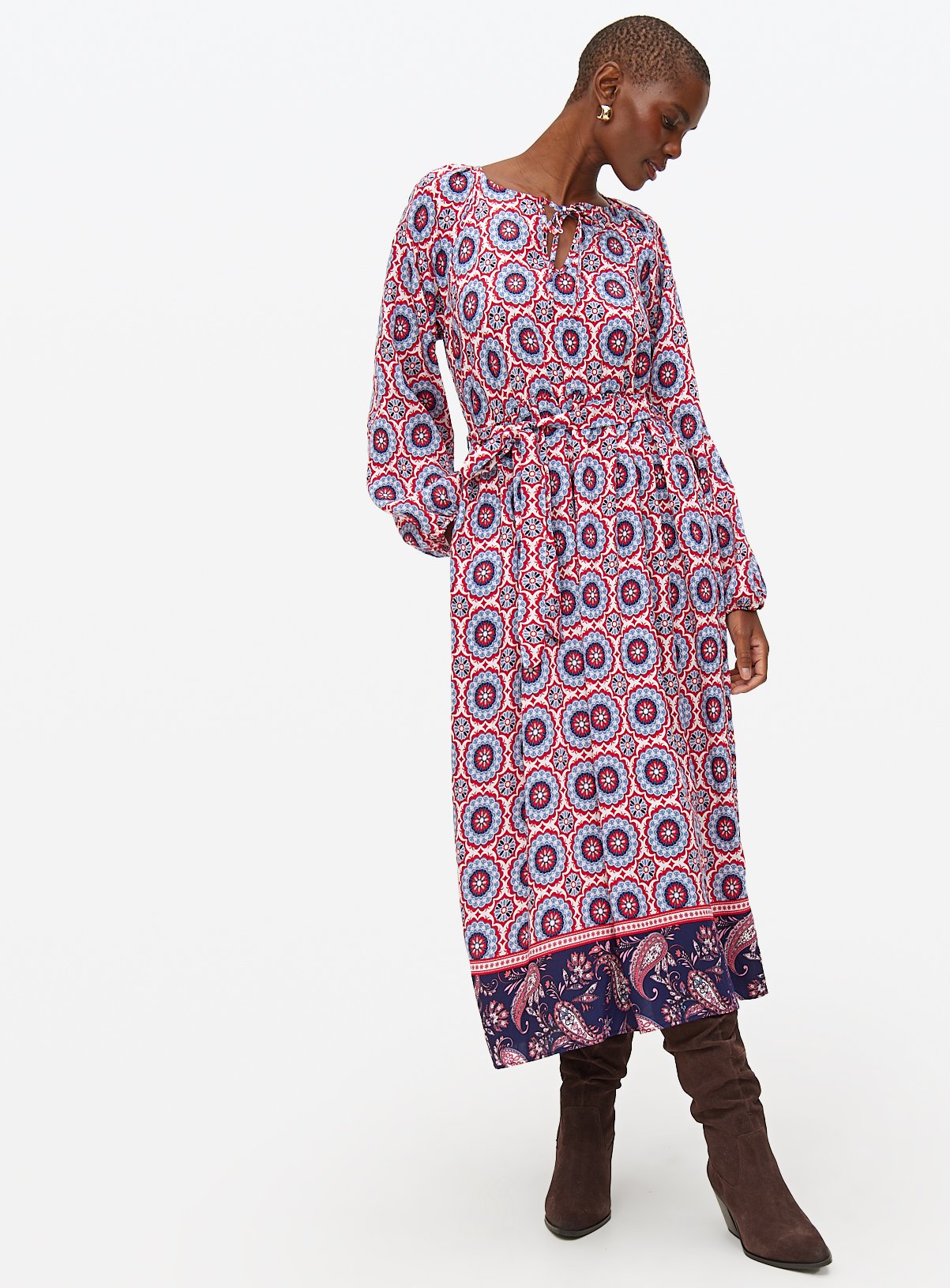 Red Border Print Boho Midaxi Dress 22
