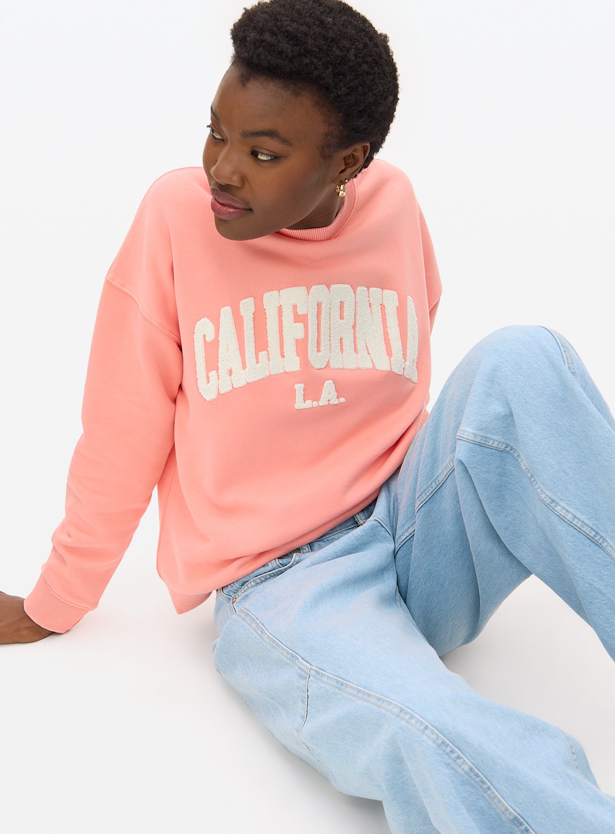 Pink California Slogan Crew Sweatshirt 