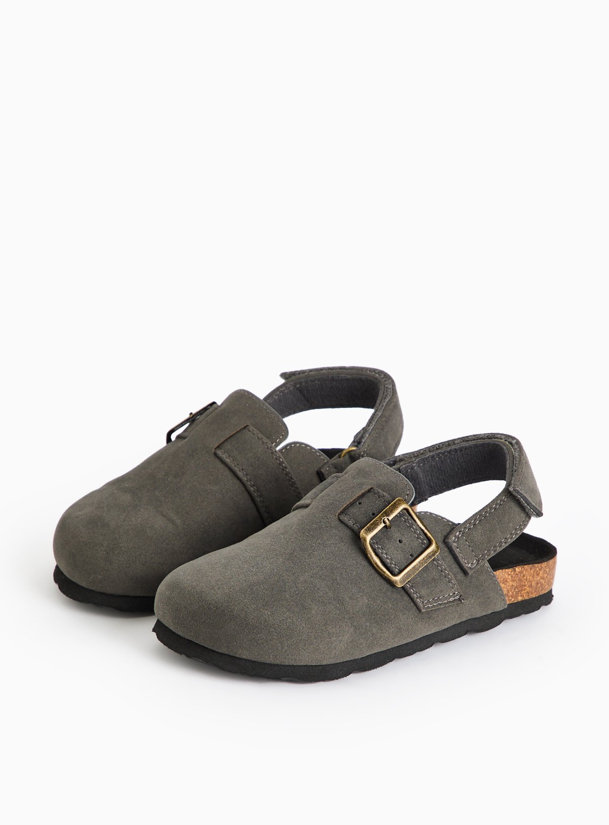 Charcoal Buckle Ankle Strap Clogs 