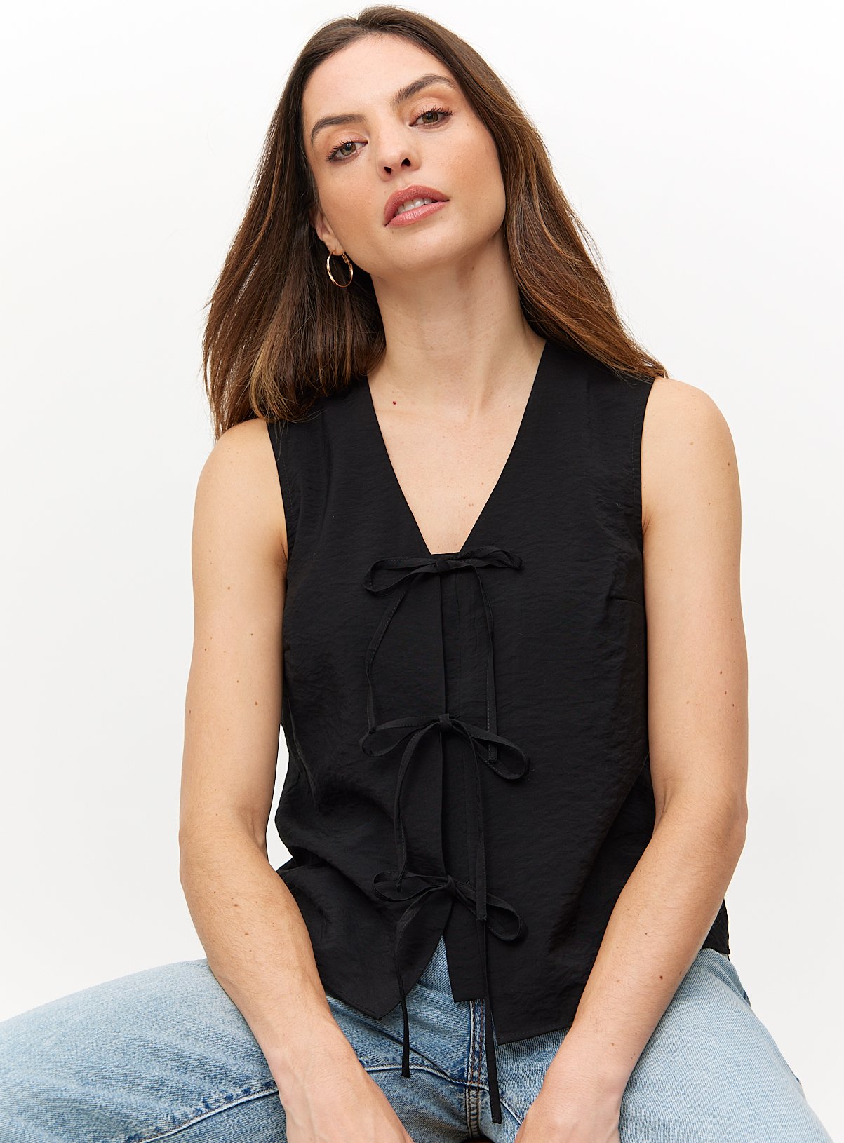 Black Tie-Front Detail Waistcoat 