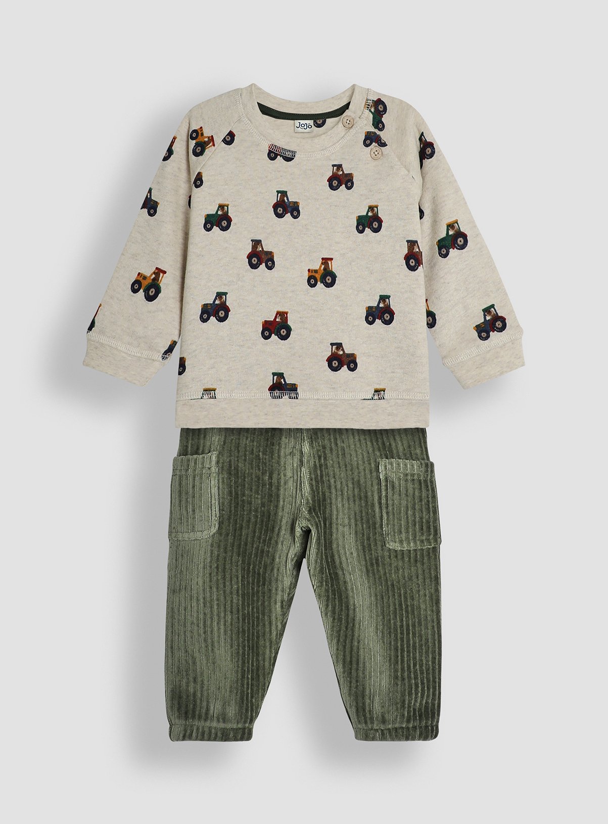JOJO MAMAN BÉBÉ Tractor Print Sweatshirt & Velour Cargo Jogger Set 