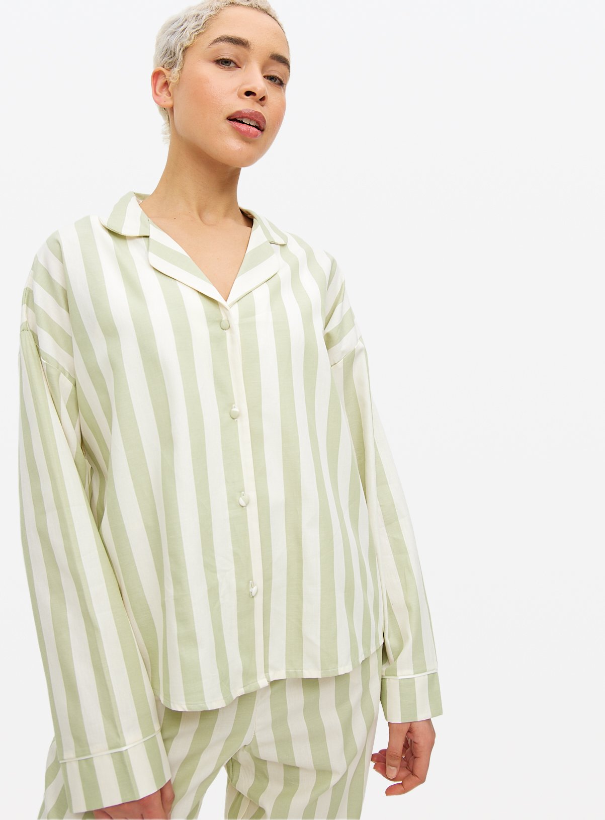 Green Stripe Poplin Co-ord Pyjama Shirt 