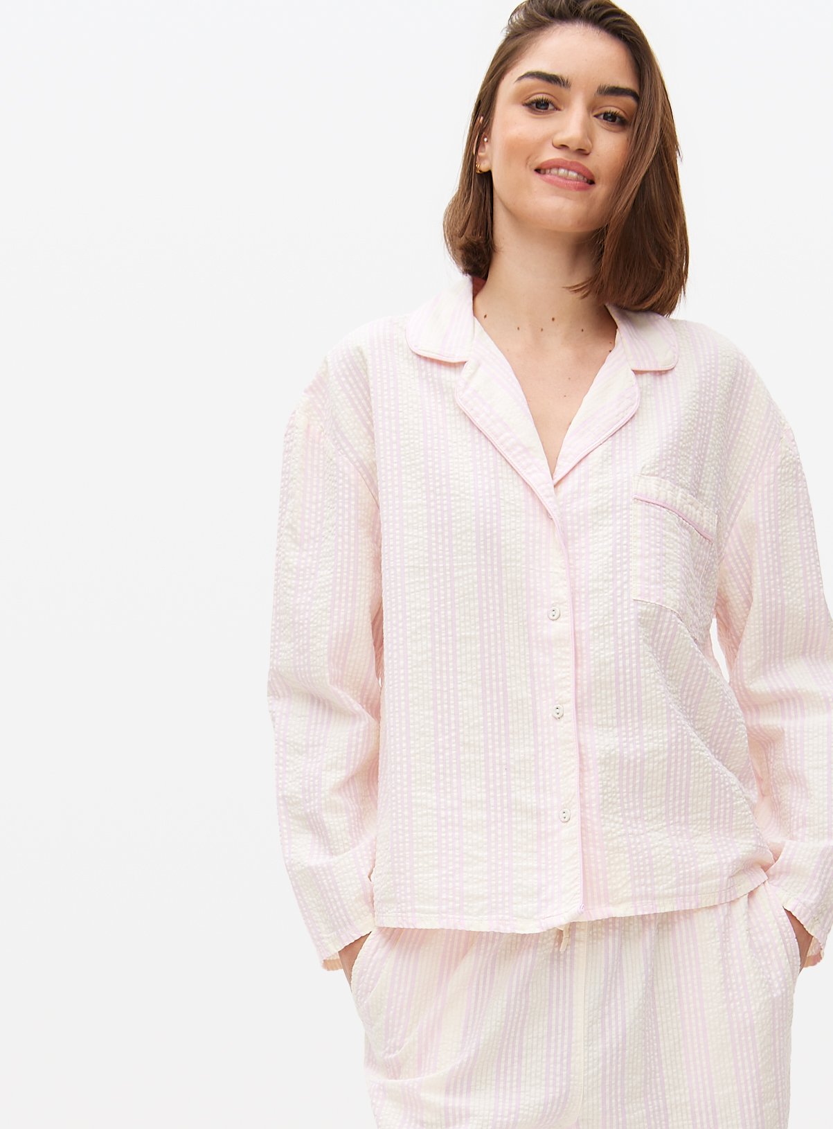 Lilac Stripe Seersucker Pyjama Shirt 