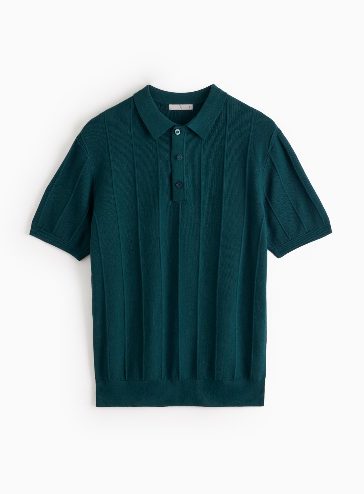 Teal Ribbed Stripe Polo Shirt M