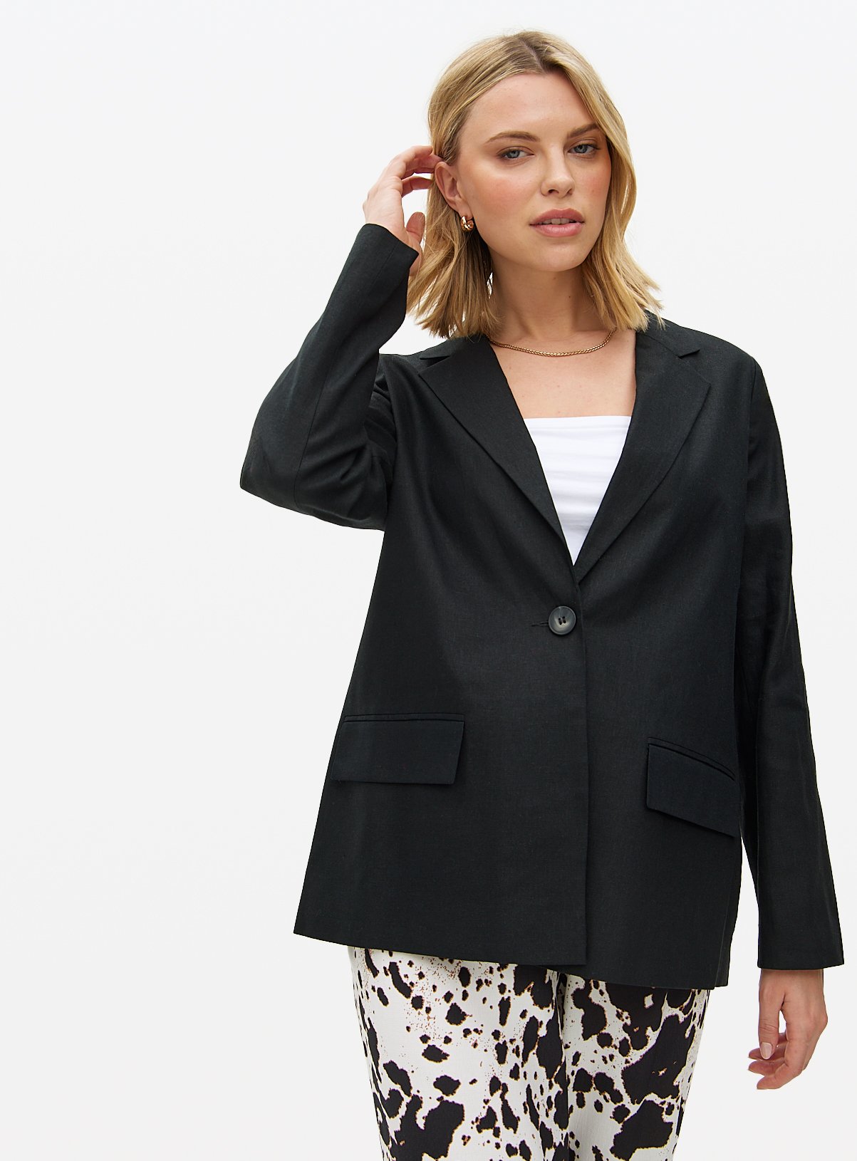 Relaxed Fit Linen Blend Co-ord Blazer 