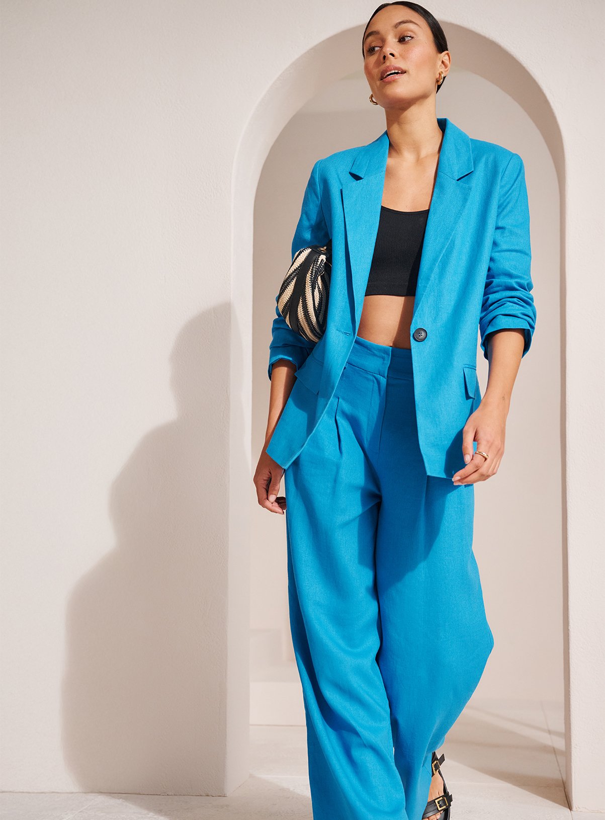 Relaxed Fit Linen Blend Co-ord Blazer 