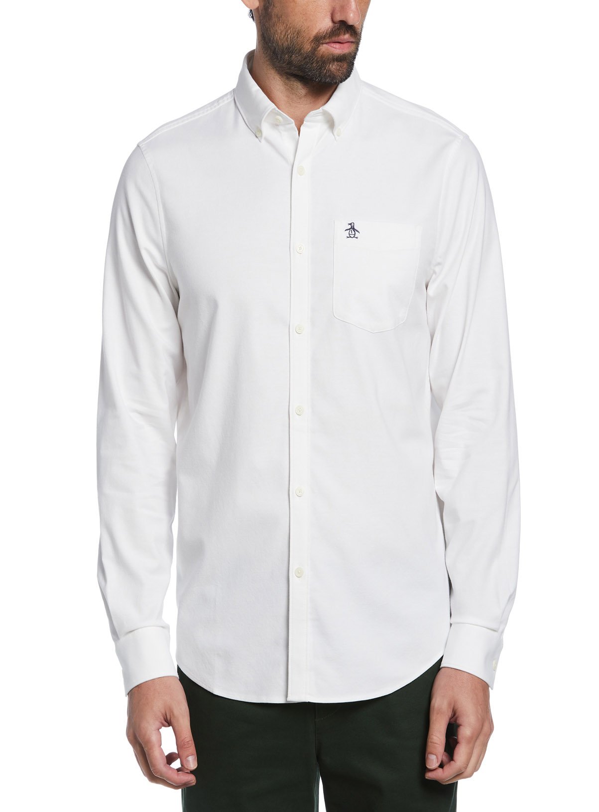ORIGINAL PENGUIN Long Sleeve Oxford Stretch Shirt Bright White 