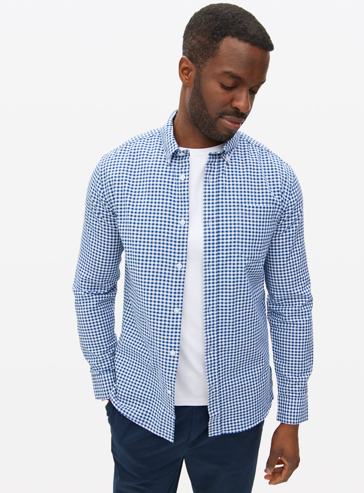 Navy Gingham Slim-Fit Oxford Shirt  XXL
