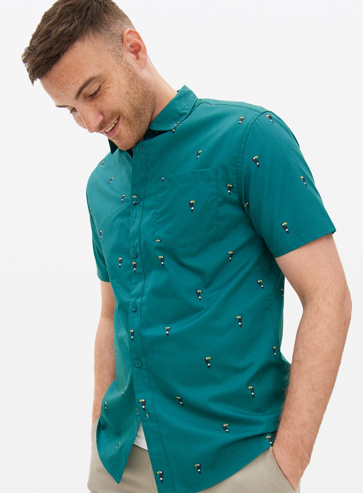 Teal Toucan Printed Shirt XL