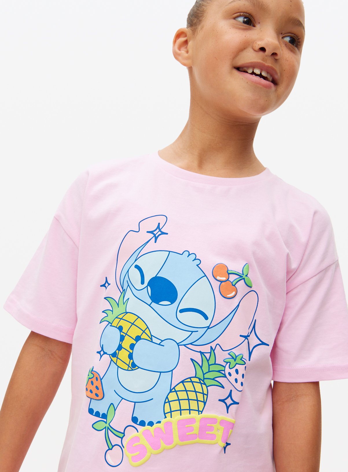 Disney Stitch Print Pink Pyjama Set