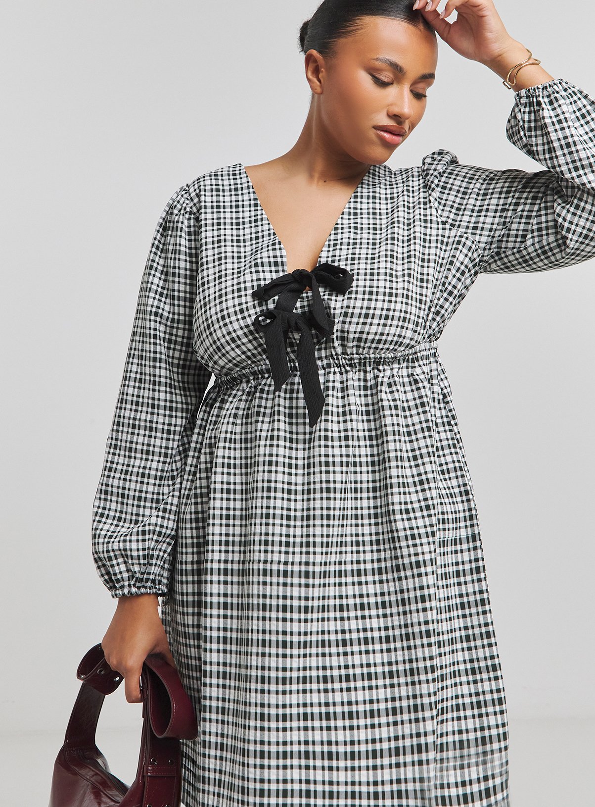 SIMPLY BE Checked Western Bow Front Skater Dress 