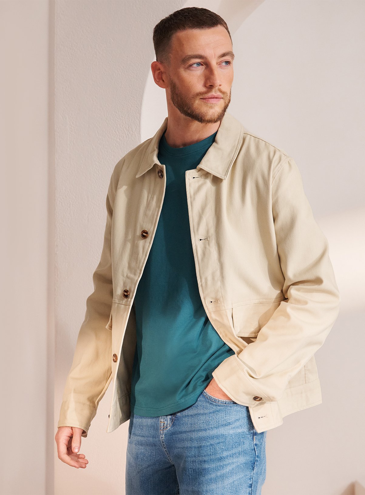 Stone Cotton Twill Shacket