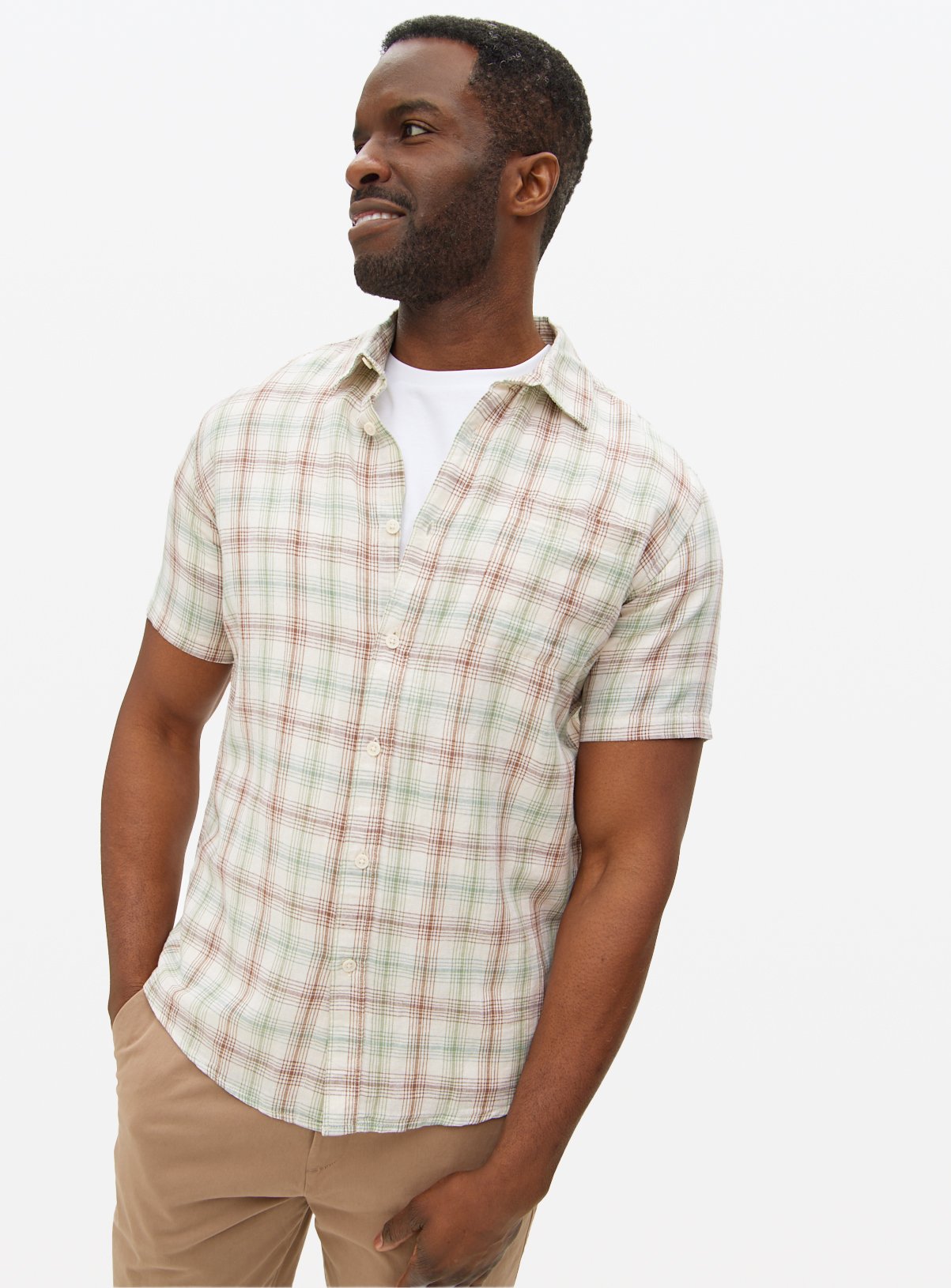 Brown & Green Checked Short Sleeve Shirt XL