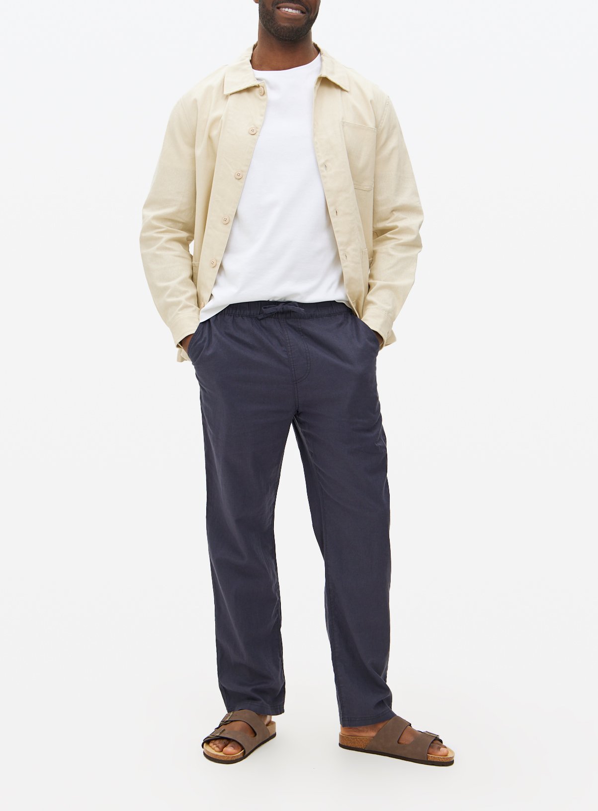Linen Blend Straight Leg Trousers 