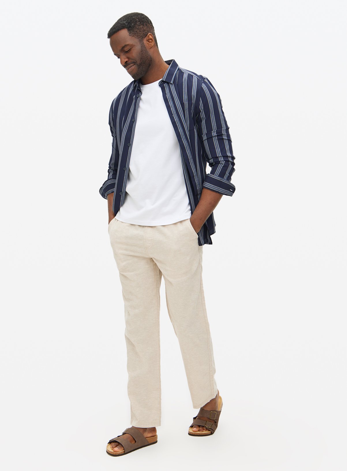 Linen Blend Straight Leg Trousers 