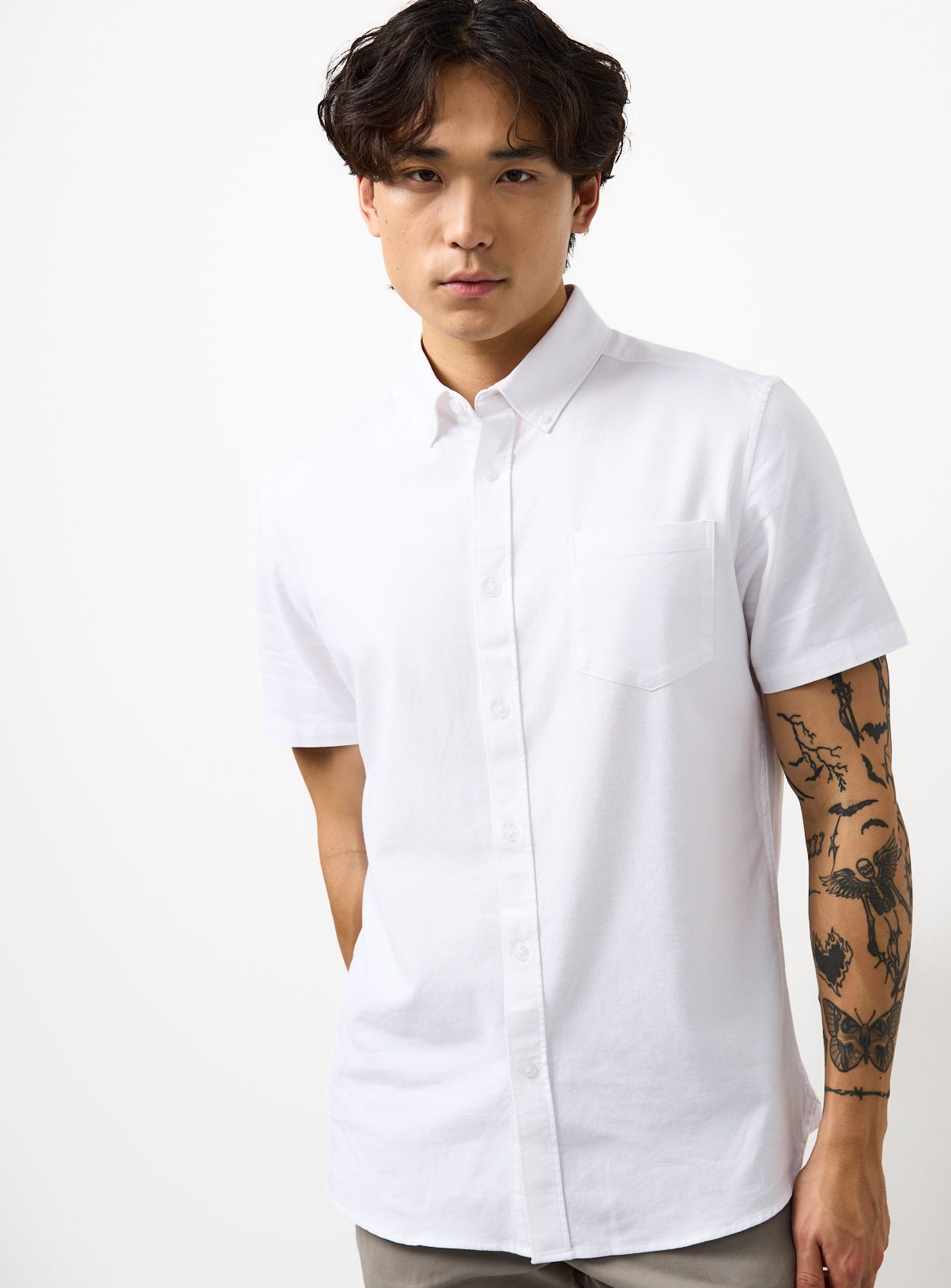 White Short Sleeve Slim Fit Oxford Shirt XXL