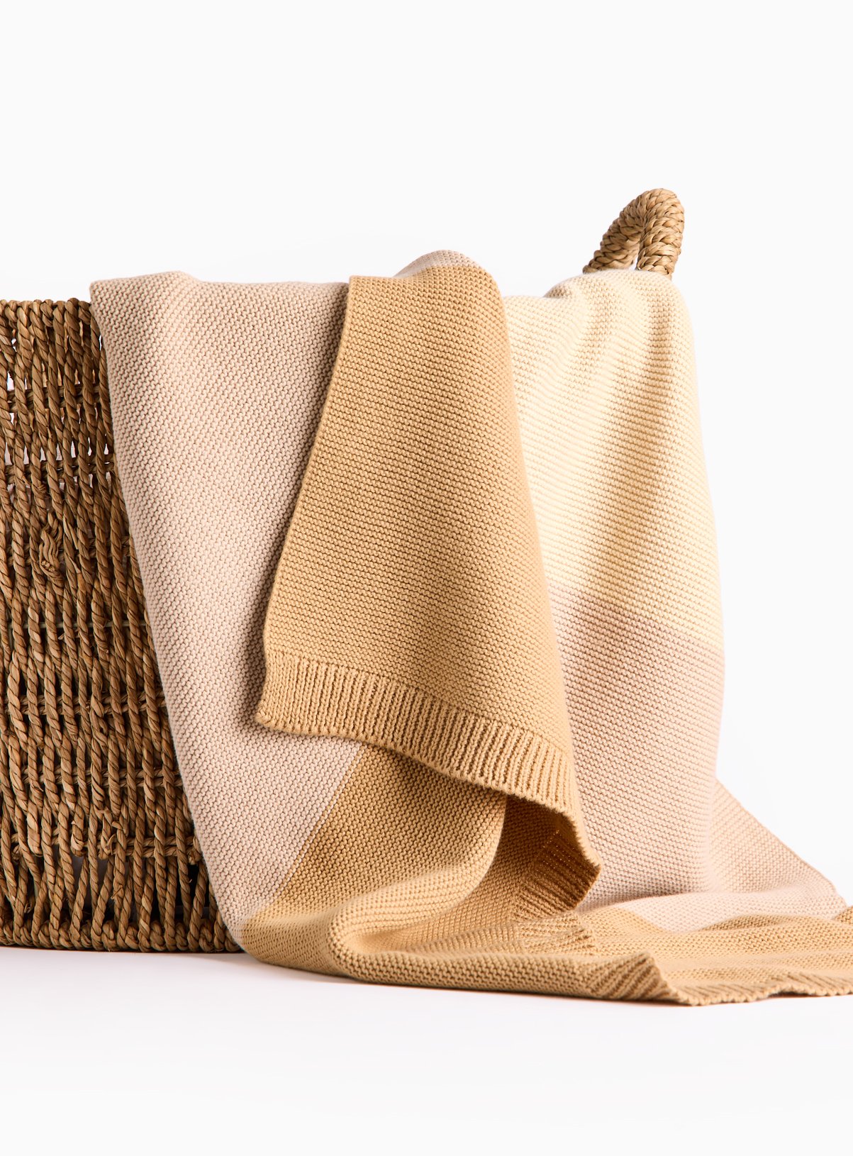 Beige Stripe Knitted Blanket One Size