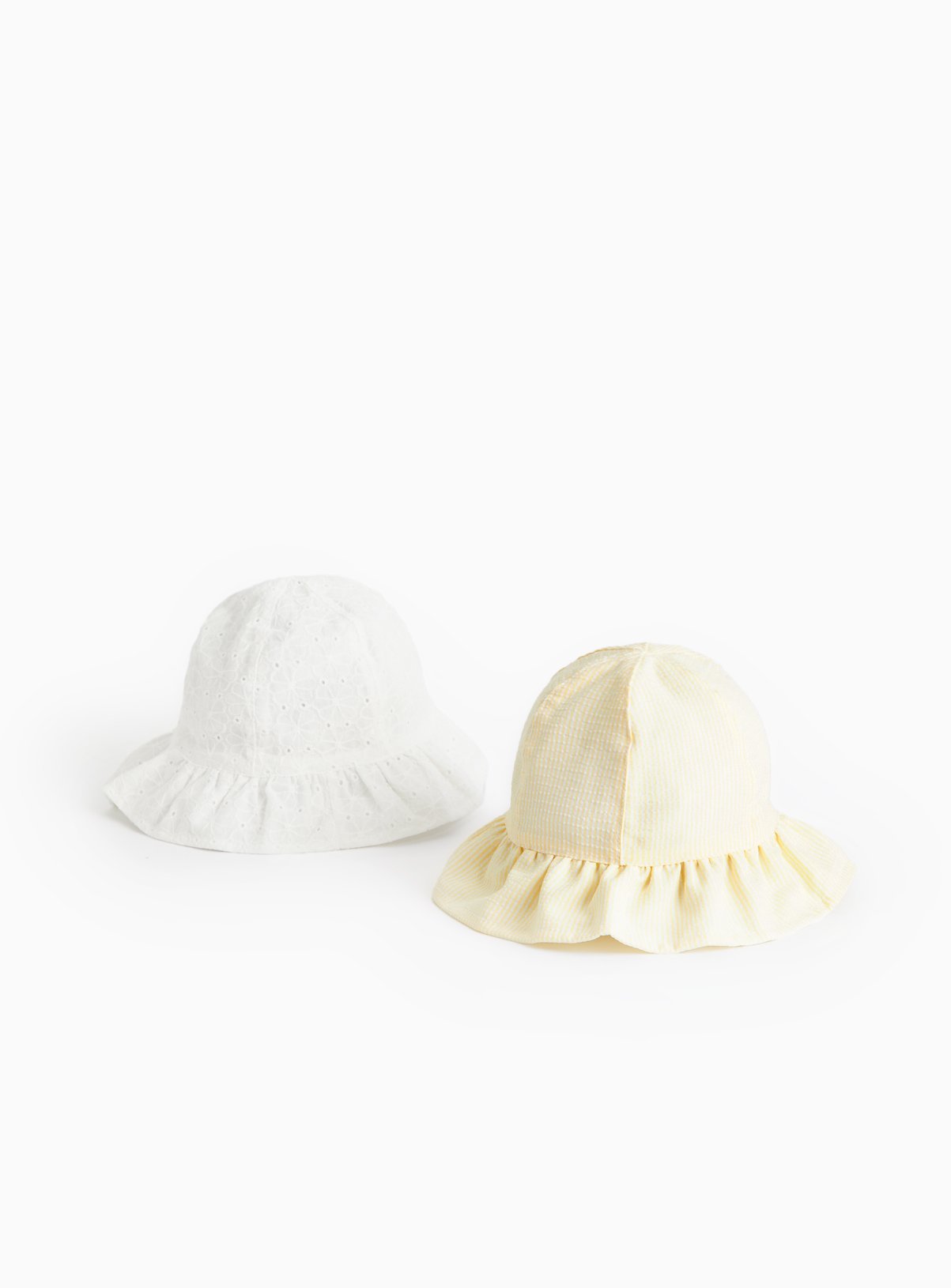 White Broderie & Yellow Stripe Summer Hats 2 Pack
